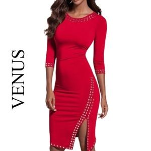Venus 3/4 Sleeve Bodycon Dress w/ Rivet Details